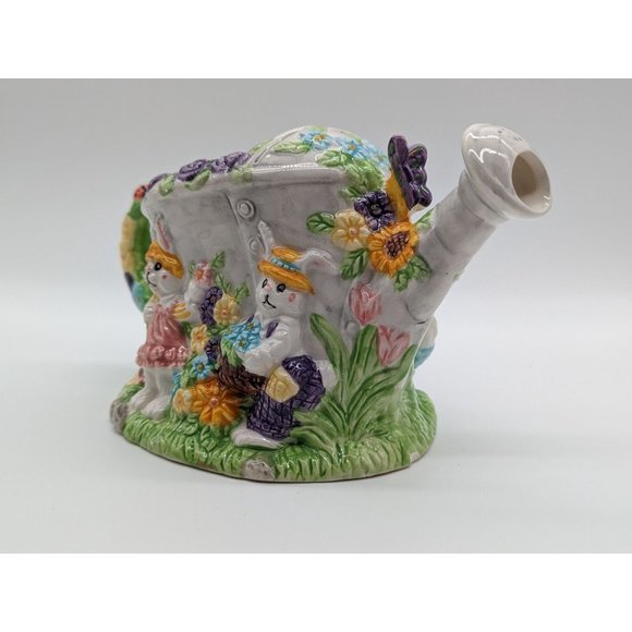 Spring Easter Watering Pot Ceramic Bunny Bunnies Garden Eggs Flowers - Picture 2 of 11